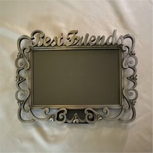 Freestanding Ornate Metal Photo Frame "Best Friends" Scrollwork Silver/Black